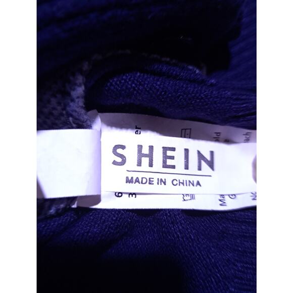 Shein Juniors Cardigan Size One Size Navy Blue Argyle Cropped Collegiate - Picture 7 of 8